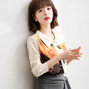 Retro Sunflower Oil Painting Chiffon Shirt Female Design Sense Niche Long-sleeved Blouse