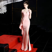 One-shouldered fishtail host gown