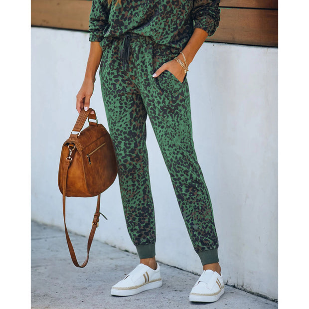 Printed Comfortable Long Sleeve Pants Ladies Loungewear