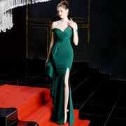 One-shouldered fishtail host gown