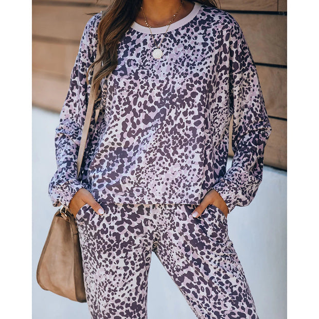 Printed Comfortable Long Sleeve Pants Ladies Loungewear