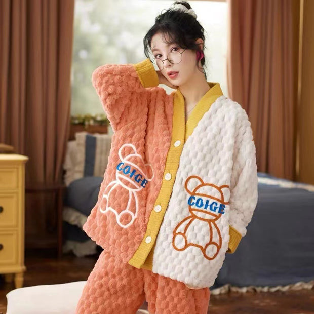 Thickened Winter Cute Cartoon Flannel Warm Loungewear