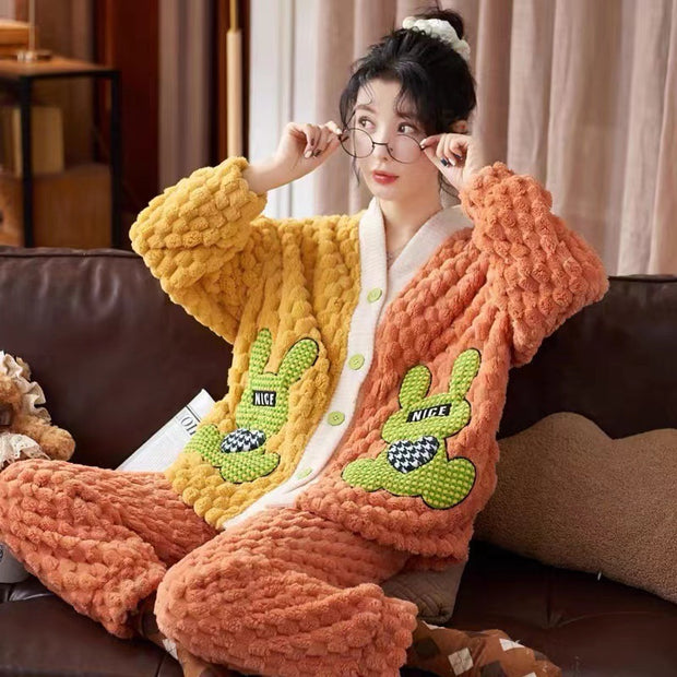 Thickened Winter Cute Cartoon Flannel Warm Loungewear