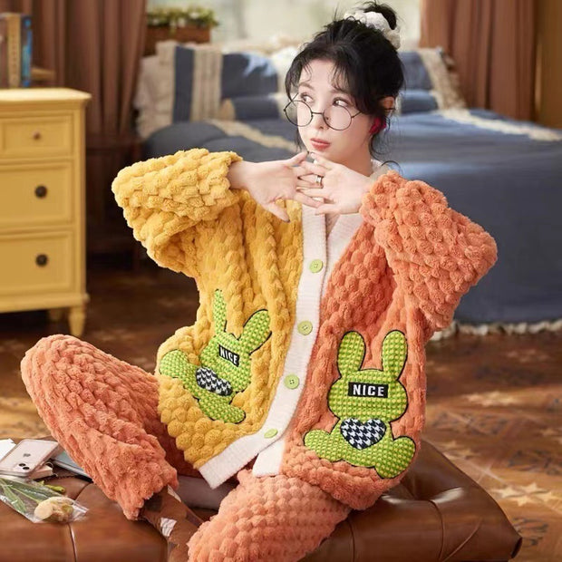 Thickened Winter Cute Cartoon Flannel Warm Loungewear