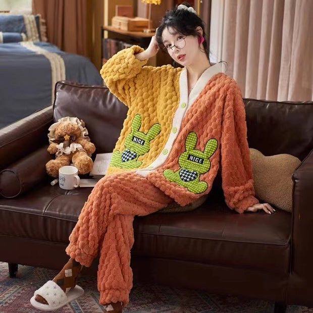 Thickened Winter Cute Cartoon Flannel Warm Loungewear