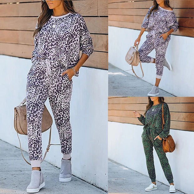 Printed Comfortable Long Sleeve Pants Ladies Loungewear