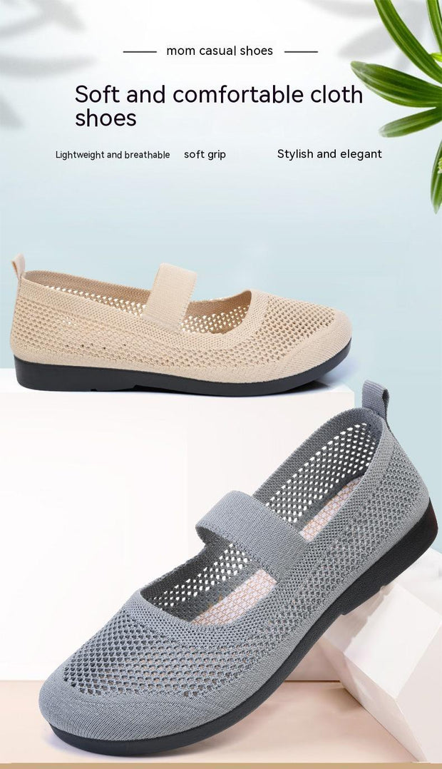 Casual Shoes For Women Flying Woven Women's Shoes Breathable Women Hollow Out Soft Bottom Mom Shoes